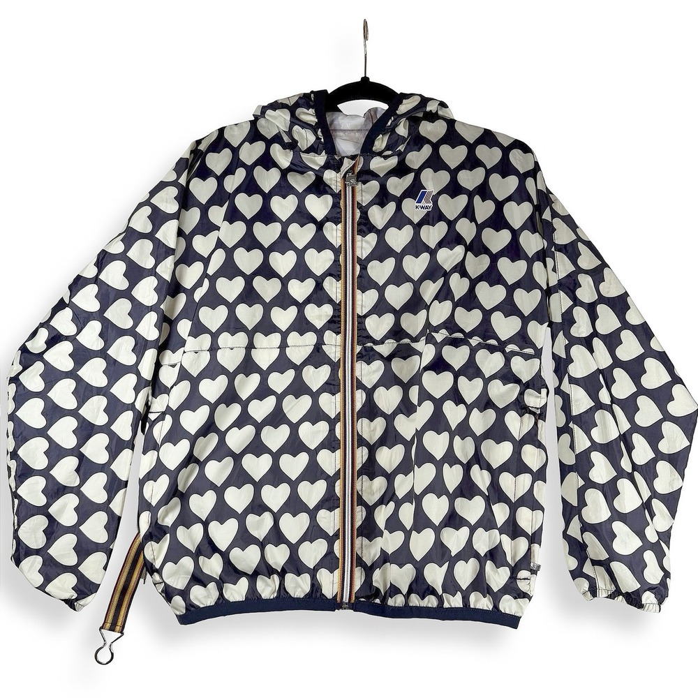 K-Way for Crewcuts Girls Navy White Heart Print Windbreaker Jacket Size 12Y